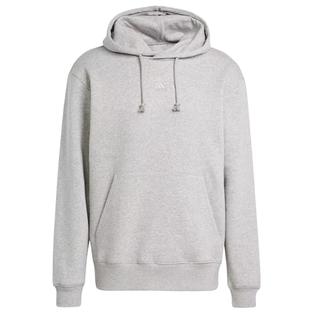 Adidas Mens Heather Grey Fleece Pullover Hoodie Tonal Logo Sweatshirt Classic